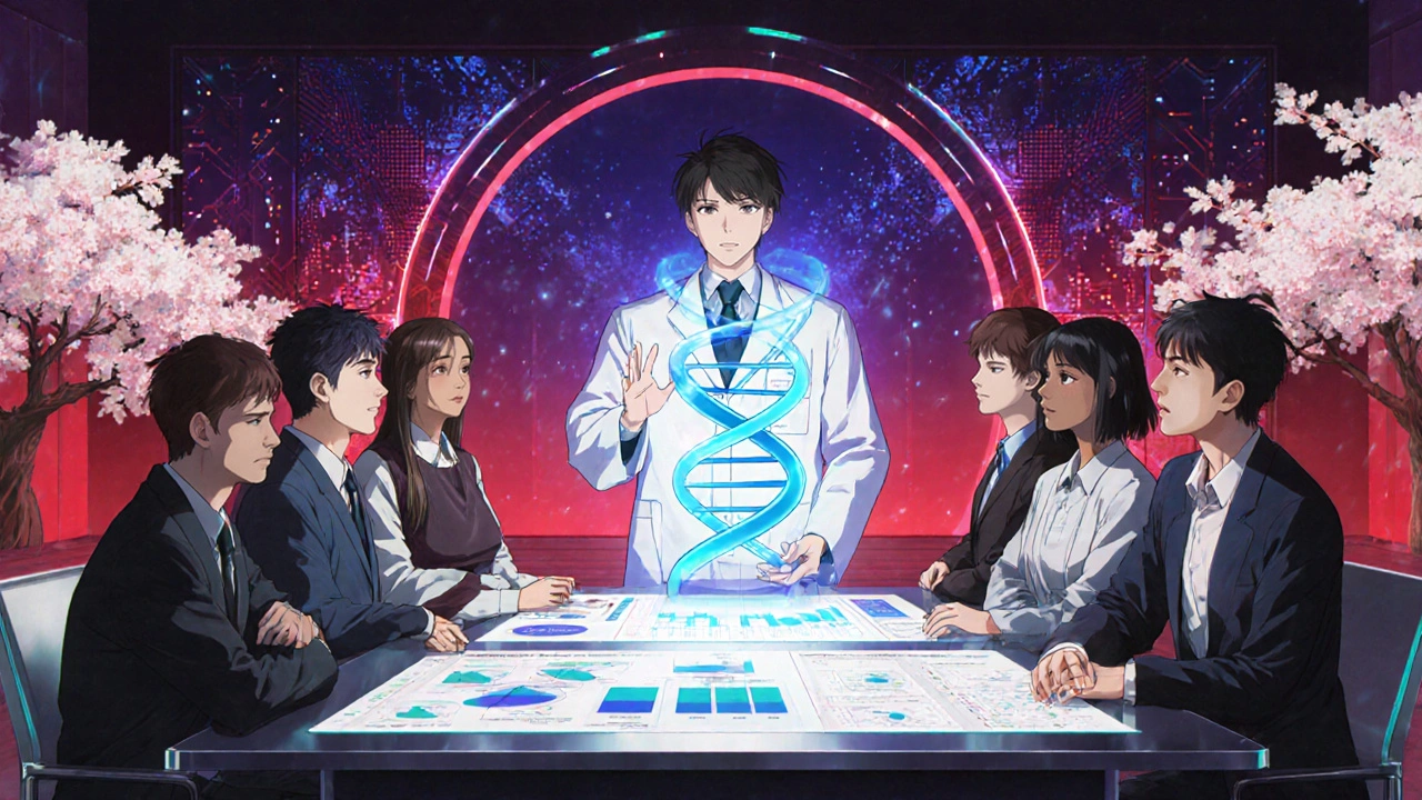 Scientist shows DNA hologram as community discusses sickle cell care.