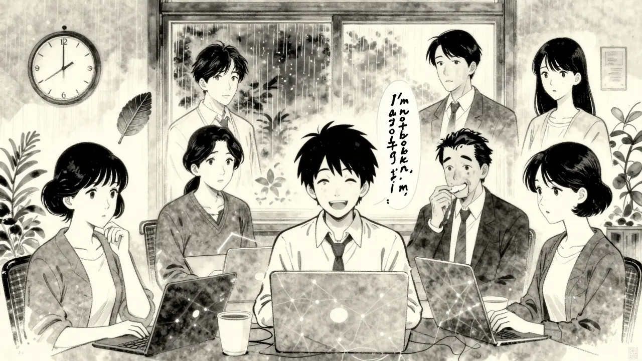 A virtual support group with symbolic visuals, showing emotional healing and shared resilience.