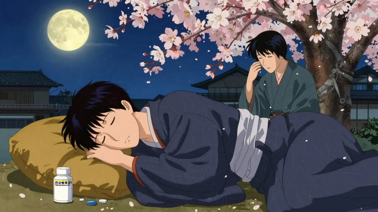 Sleeping person using prostaglandin drop at night vs. beta-blocker user with fatigue in traditional setting