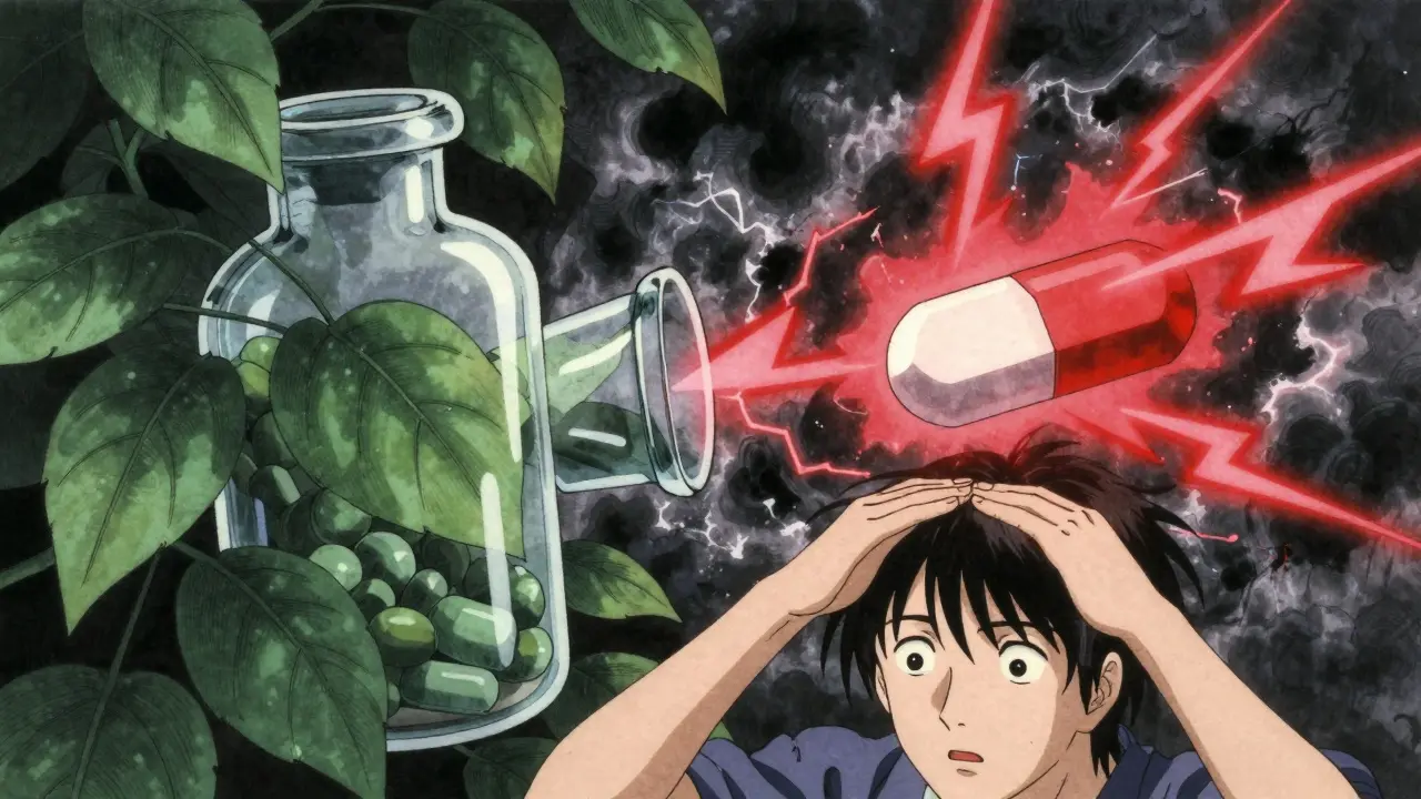Character anxious as herbal supplement clashes with prescription pill.