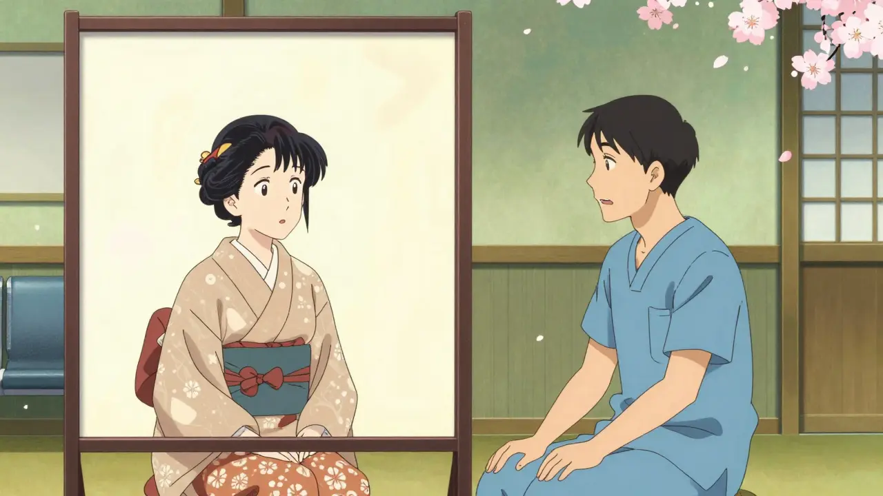 Parent speaks to doctor through glowing screen divider